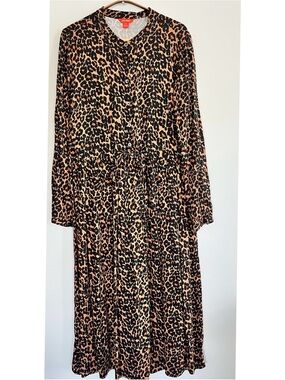 Joe Fresh Leopard Print Long Sleeve Tie Waist Dress in Brown Size SP